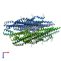 PDB entry 6off coloured by chain, top view.