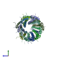PDB entry 6ofg coloured by chain, side view.