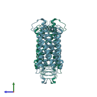 PDB entry 6ofj coloured by chain, side view.