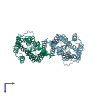PDB entry 6ofj coloured by chain, top view.
