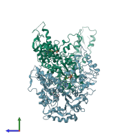 PDB entry 6og2 coloured by chain, side view.