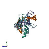 PDB entry 6ogj coloured by chain, side view.