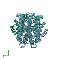 PDB entry 6oh8 coloured by chain, side view.