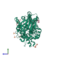 PDB entry 6oha coloured by chain, side view.