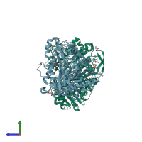 PDB entry 6ohm coloured by chain, side view.