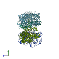 PDB entry 6ohs coloured by chain, side view.