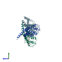 PDB entry 6oht coloured by chain, side view.