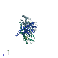 PDB entry 6ohu coloured by chain, side view.