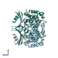 PDB entry 6oid coloured by chain, side view.