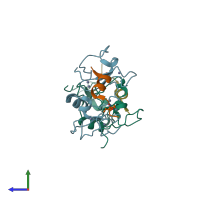 PDB entry 6oie coloured by chain, side view.