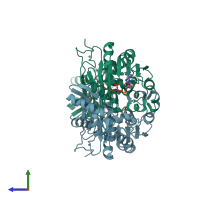 PDB entry 6om4 coloured by chain, side view.