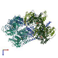 PDB entry 6omb coloured by chain, top view.