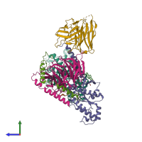 PDB entry 6omm coloured by chain, side view.