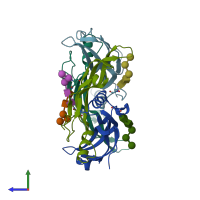 PDB entry 6omn coloured by chain, side view.
