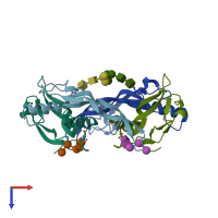 PDB entry 6omn coloured by chain, top view.