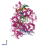 PDB entry 6omv coloured by chain, side view.