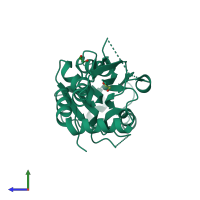 PDB entry 6onp coloured by chain, side view.