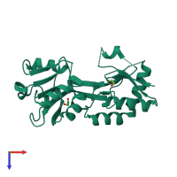 PDB entry 6onp coloured by chain, top view.