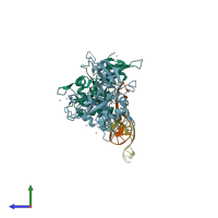 PDB entry 6oov coloured by chain, side view.