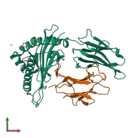 PDB entry 6opd coloured by chain, front view.