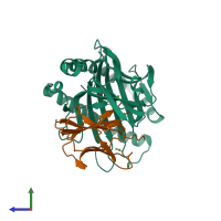 PDB entry 6opd coloured by chain, side view.