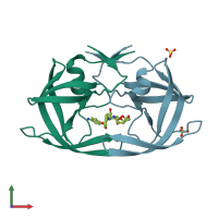PDB entry 6opt coloured by chain, front view.