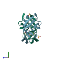 PDB entry 6opt coloured by chain, side view.