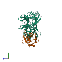 PDB entry 6oq6 coloured by chain, side view.