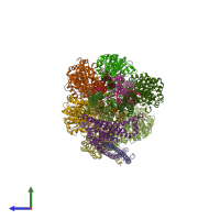 PDB entry 6oqr coloured by chain, side view.