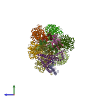 PDB entry 6oqt coloured by chain, side view.