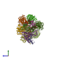 PDB entry 6oqu coloured by chain, side view.