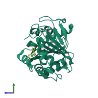 PDB entry 6or3 coloured by chain, side view.