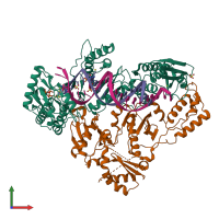 PDB entry 6or7 coloured by chain, front view.