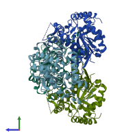 PDB entry 6or9 coloured by chain, side view.