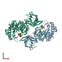 PDB entry 6orh coloured by chain, front view.