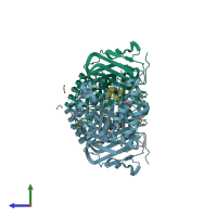 PDB entry 6orh coloured by chain, side view.