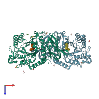 PDB entry 6orh coloured by chain, top view.