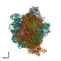 PDB entry 6orl coloured by chain, side view.