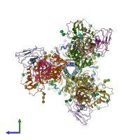 PDB entry 6orq coloured by chain, side view.