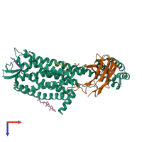 PDB entry 6os1 coloured by chain, top view.