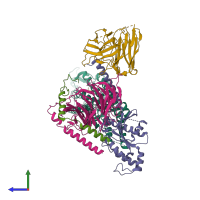 PDB entry 6os9 coloured by chain, side view.