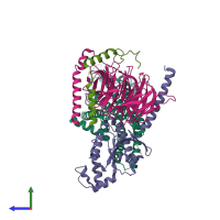 PDB entry 6osa coloured by chain, side view.