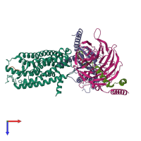 PDB entry 6osa coloured by chain, top view.