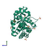 PDB entry 6oso coloured by chain, side view.