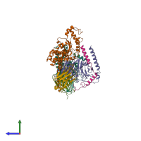 PDB entry 6ot0 coloured by chain, side view.
