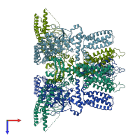 PDB entry 6ot2 coloured by chain, top view.