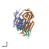 PDB entry 6otc coloured by chain, side view.
