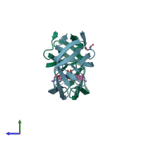 PDB entry 6otg coloured by chain, side view.