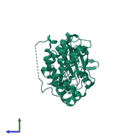 PDB entry 6ots coloured by chain, side view.