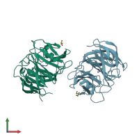 PDB entry 6ou1 coloured by chain, front view.